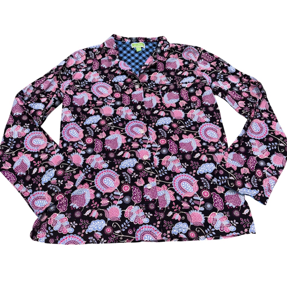 Floral Paisley Cotton Pajama Top Sleep Shirt Women Small Black Vera Bradley